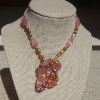 Pink green necklace - long